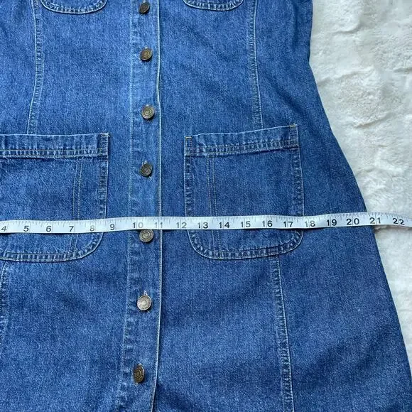 🔥Vintage 90s Y2K St. John’s Bay Denim Mini Jumper Dress Button Down Pockets 8P - Picture 14 of 16